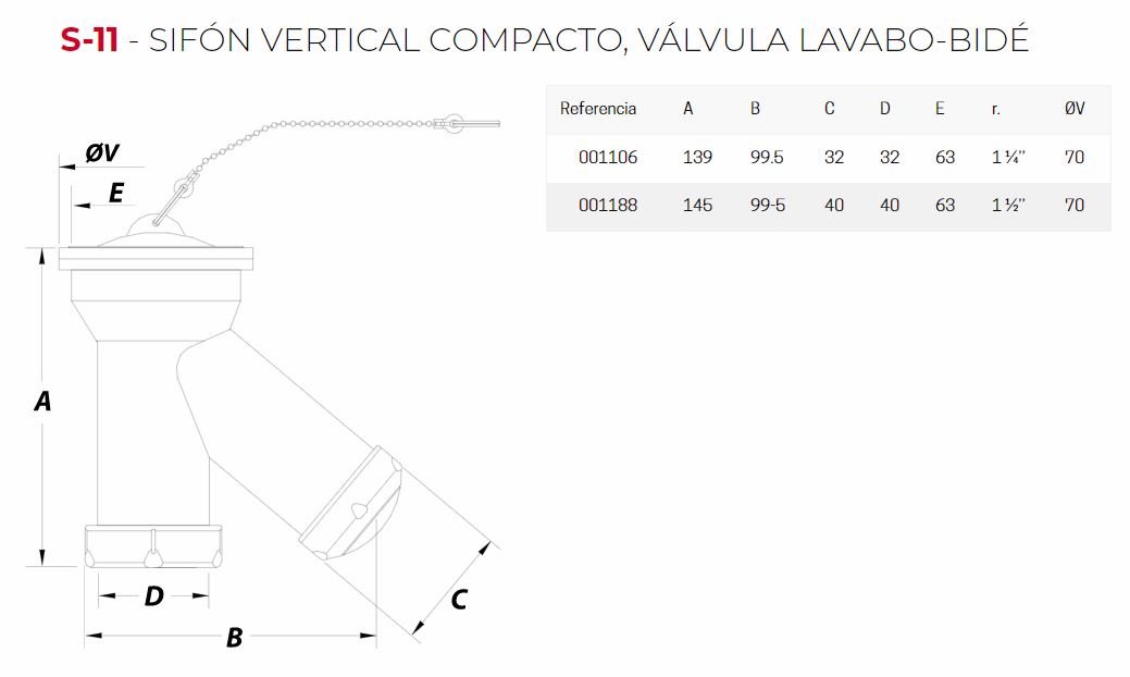 JIMTEN S-11 Sifón Vertical Compacto Vávula Lavabo-Bidé