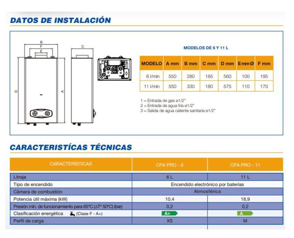 Calentador de agua a Gas Cointra CPA 11 PRO Atmosférico bajo NOx en  Tarragona y Barcelona
