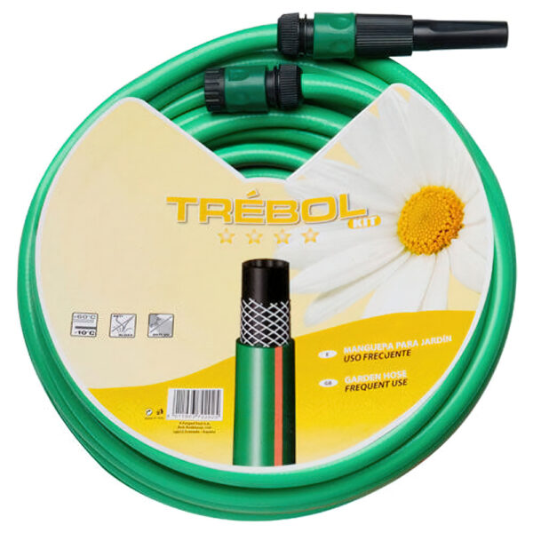 Manguera Verde Trébol Trenzado 15mm. - 5/8" Rollo 25mts. con Accesorios